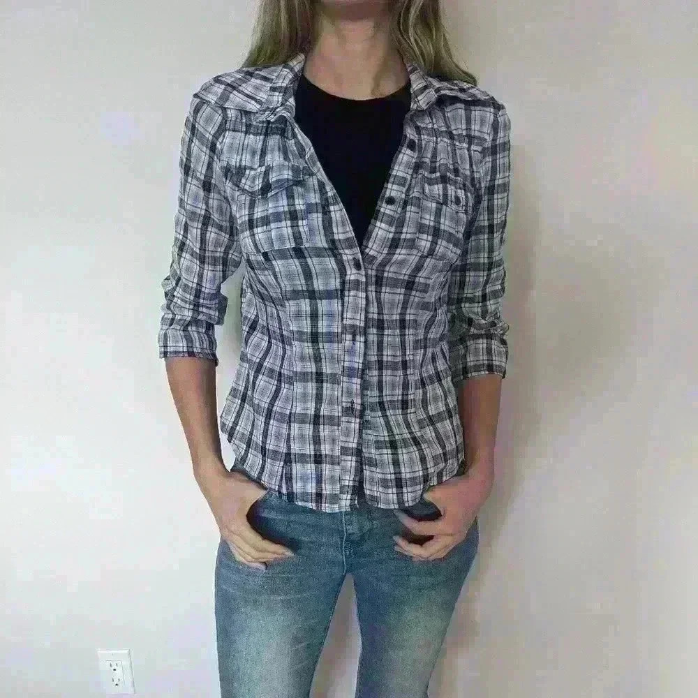 1955 vintage, button down shirt, blue and red,  Sz Medium, plaid